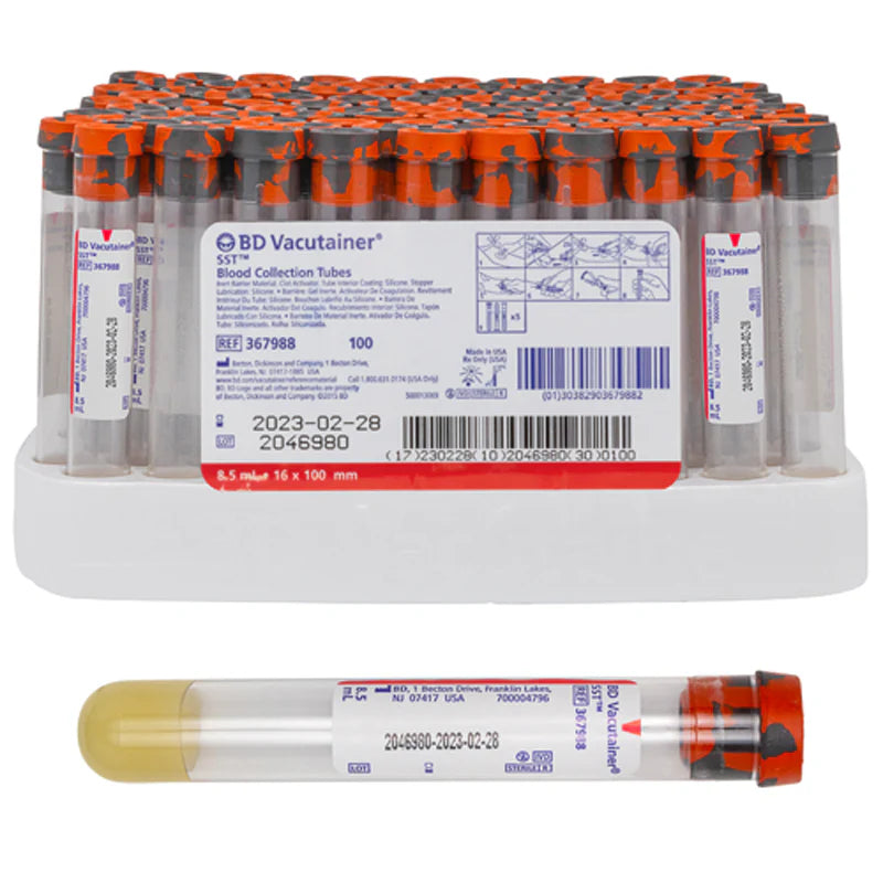 Blood Collection Tubes (Tiger Top SST) - 8.5mL - 25 ct.